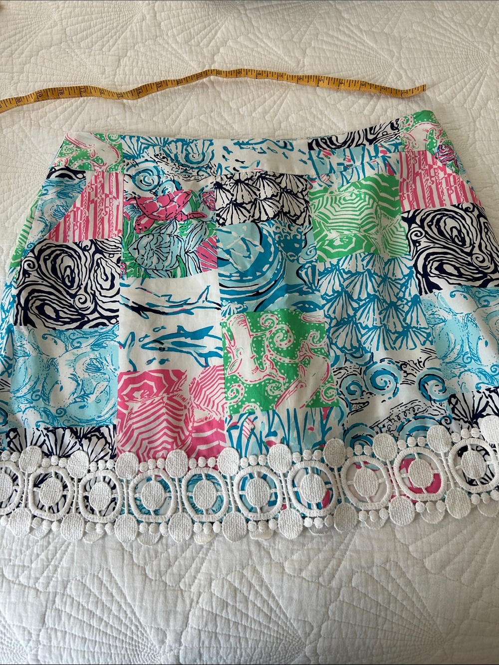 Lilly Pulitzer classic patchwork Print Skort with vintage look White Trim sz 10